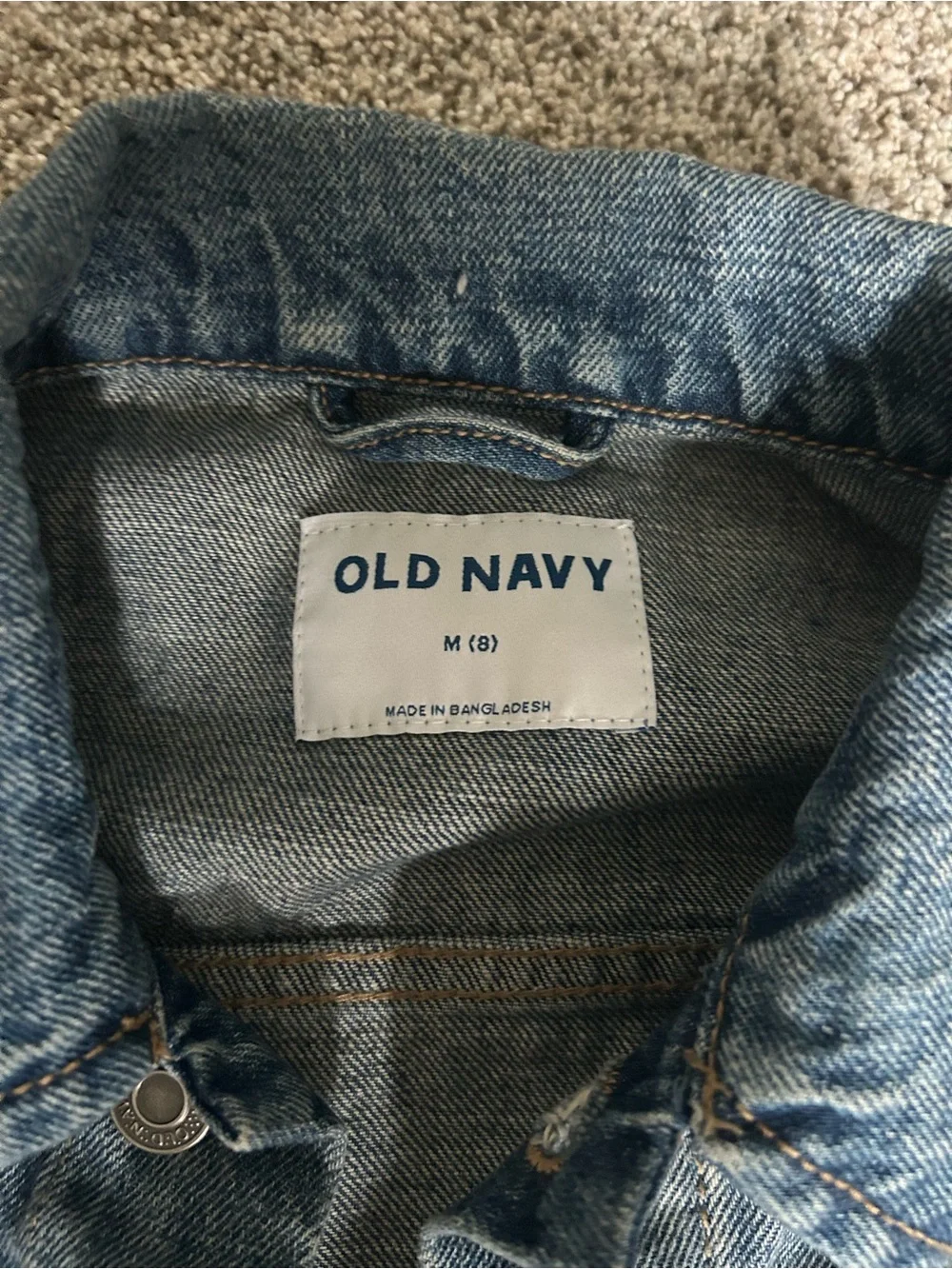 Old Navy Distressed Denim Jean Jacket with Smiley and Rainbow Accents